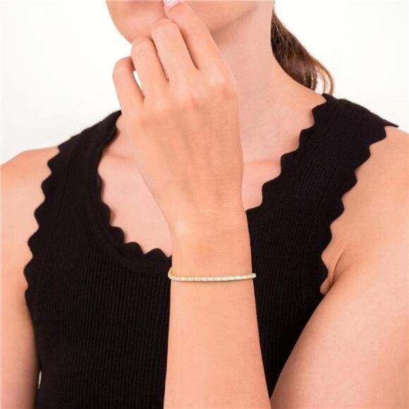 Gold Plated Sterling Silver Tennis Bracelet Cubic Zirconia 7 Inch Jewelry - Picture 3 of 7